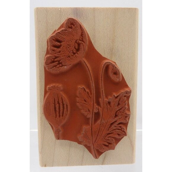 Stampin' Up! Poppy stamp. Floral Wood Stamp - Black on Tan - Picture 2 of 2